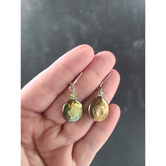 925 Sterling Silver Abalone Shell Beaded Dangling Leverback Earrings Vintage - Picture 2 of 10